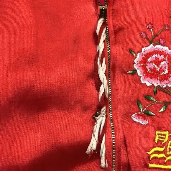 RARE 1980’s JouJou Bomber | Bright Red Rayon with Embroidery | Size M - Picture 11 of 16